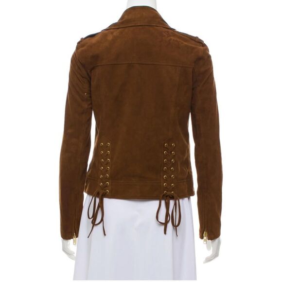 Pam & Gela Suede Chocolate Brown Lace-Up Moto Jacket - Picture 3 of 9